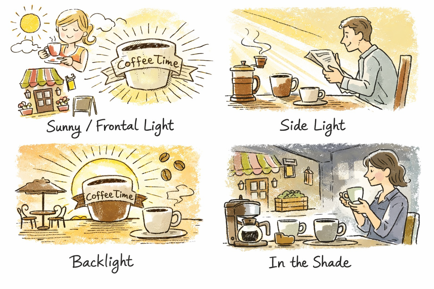 晴天時は順光、斜光、逆光、日陰を使い分ける